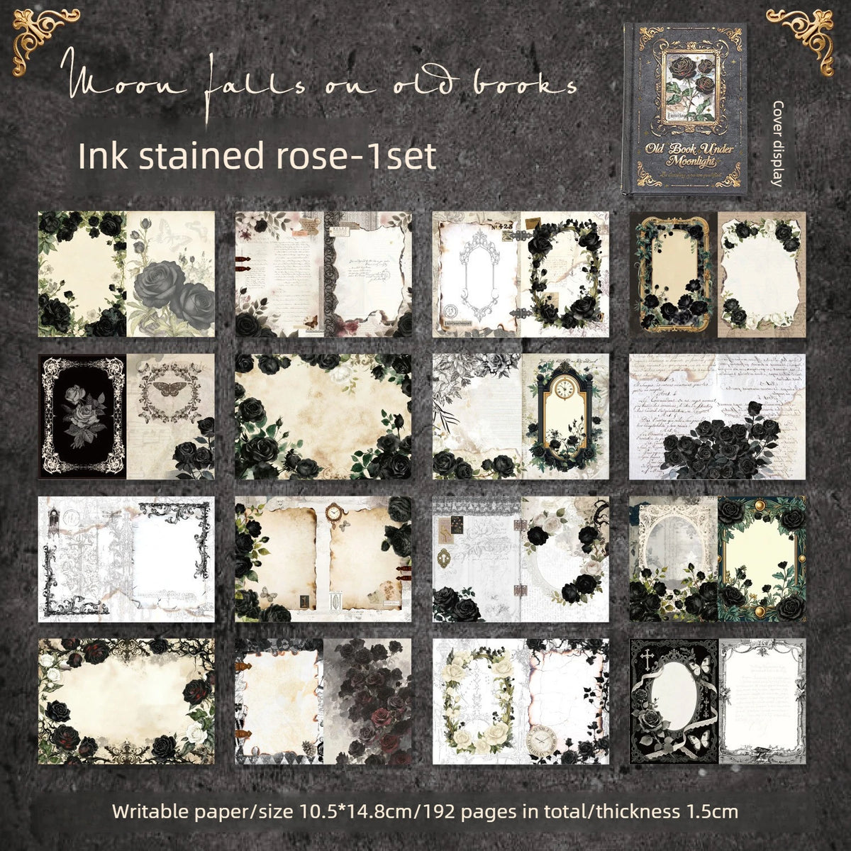 1set Vintage Rose Pattern Handmade Book Material Base Paper Handmade Book Office Supplies Quake B
