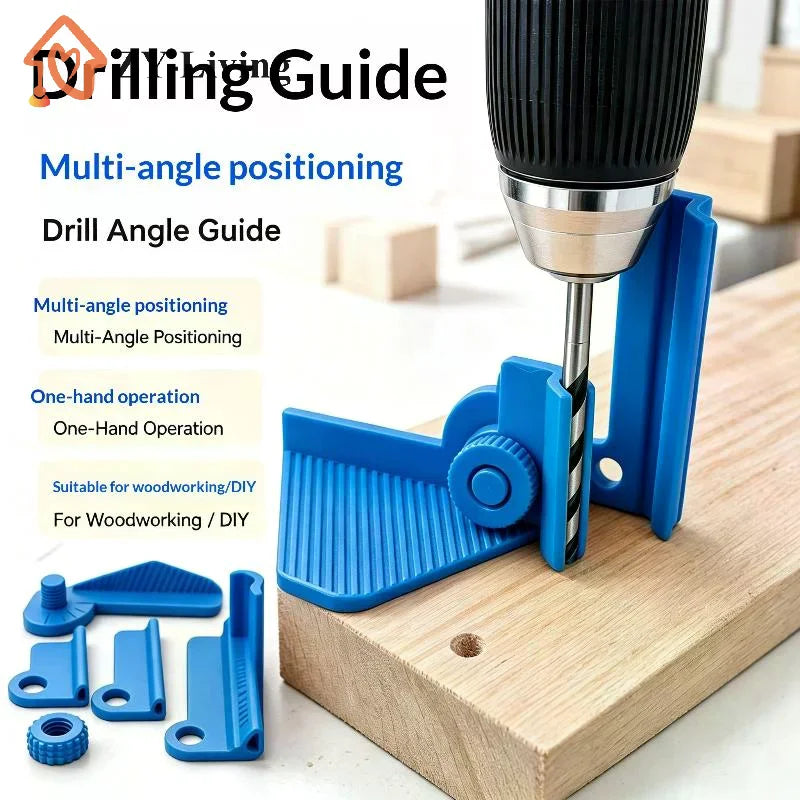 5-Angle Adjustable Drill Guide 0°30°45°60°90° Precision Positioning Drill Jig 3 Length Replaceable Portable Woodworking DIY Tool Quake