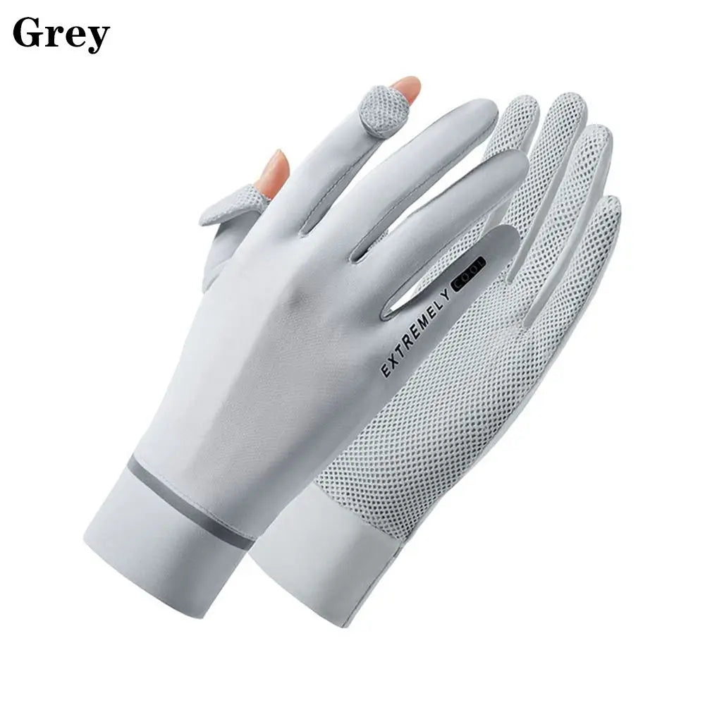Women Female Thin Sunscreen Anti-UV Gloves Mittens Ice Silk Gloves Sun Protection Gloves Quake grey