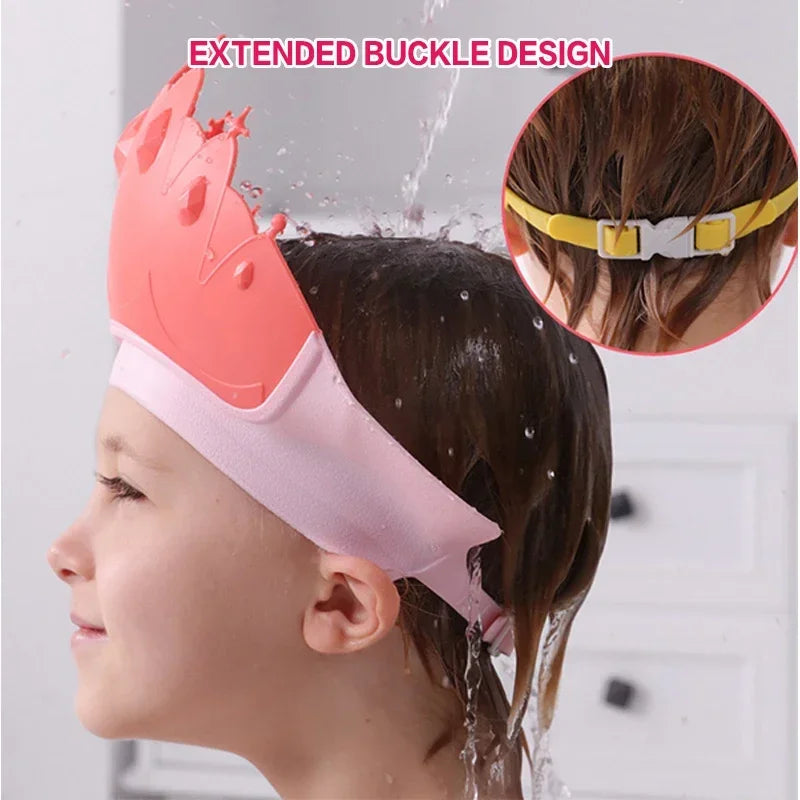 Baby Adjustable Ear Protection Waterproof Size Shampoo Cap Crown Baby Shower Cap Children Cartoon Bath Visor Infant Hair Shield Quake