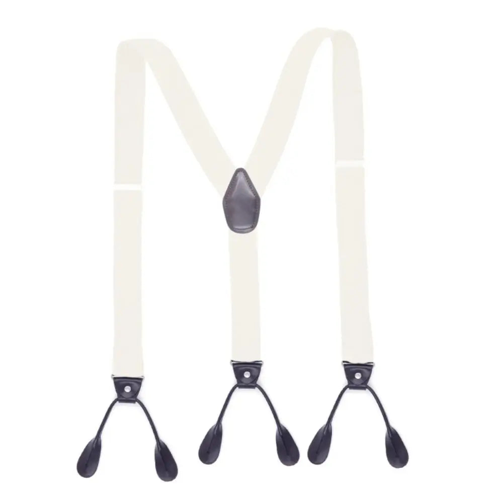 Adult Trimmed Button End Leather Y Shape Adjustable Strap Clip Elastic Braces Braces Suspenders Trouser Straps Belt Quake White