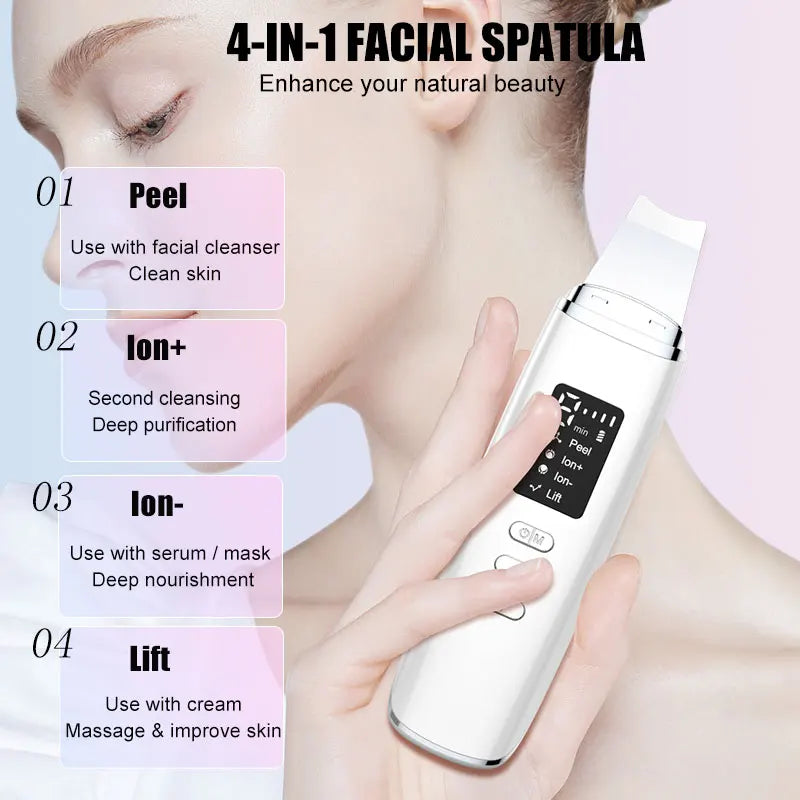 Ultrasonic Skin Scrubber EMS Vibration Face Spatula Blackhead Remover Shovel Clean Cavitation Peeling Facial Lifting Skin Care Quake