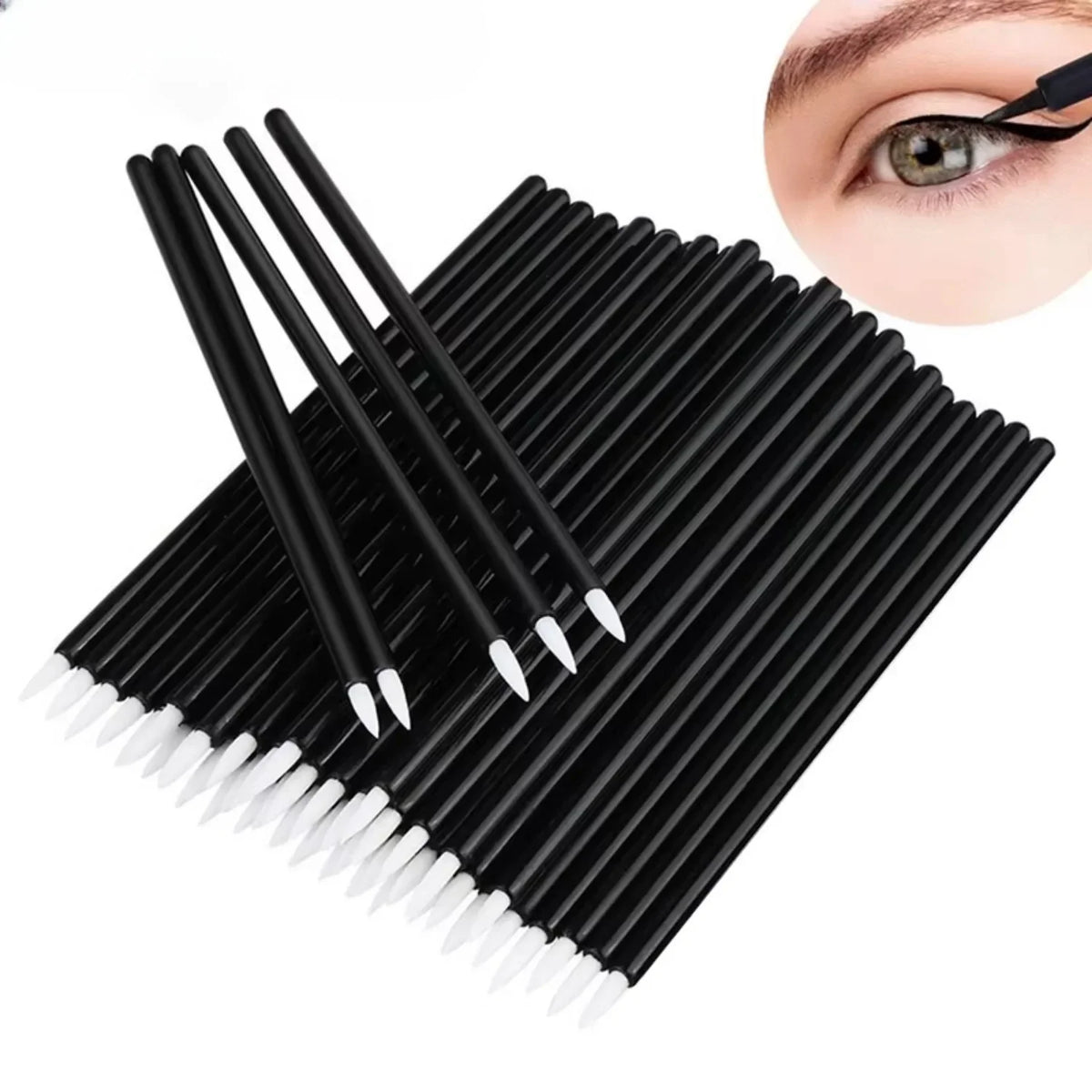 vvocci 50pcs Reusable Gel Eyeliner Brushes, Disposable Nail Art Painting Pen, Makeup Eyeliner Tools for Eye & Brow Application Quake