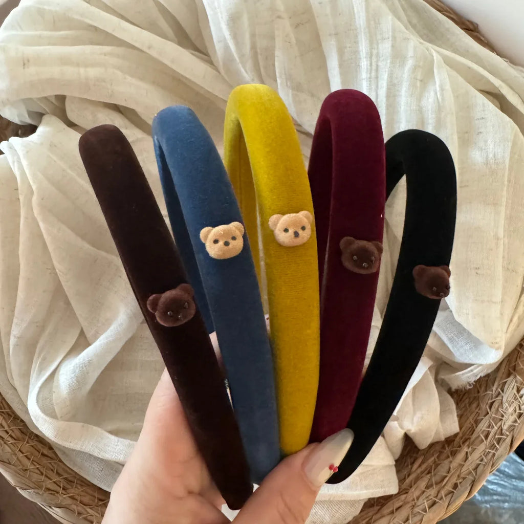 Autumn Winter Vintage Plush Teddy Bear Headband Sweet Cute Velvet Headband Korean Women Girls Daily Outgoing Hair Hoop Headwear Quake