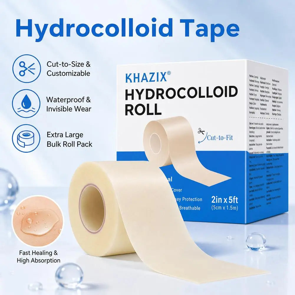 Hydrocolloid Roll 2in x 5ft, Hydrocolloid Bandages for Acne Pimple, Burns, Minor Cuts, Wound Care Self Adhesive Waterproof Patch Quake