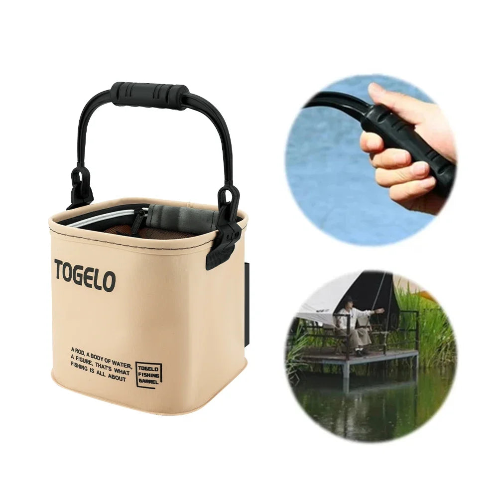 8L/13L Collapsible Handheld Fishing Bucket for Wild Fishing Live Fish Storage Pail with Fish Guard Outdoor Fishing Container Quake