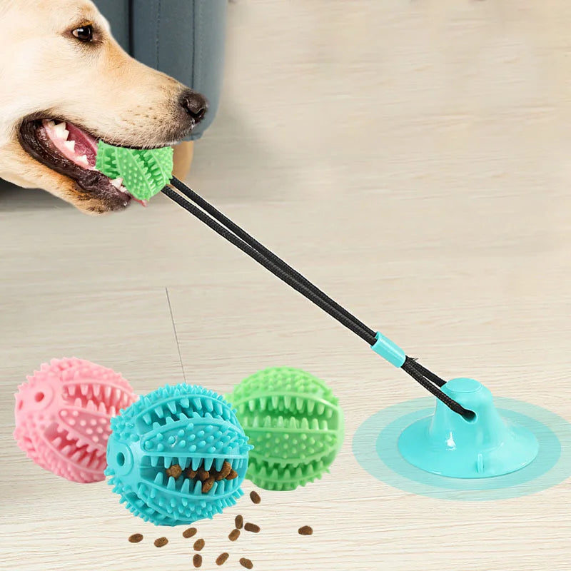 Interactive Suction Cup Dog Toy with Sound and Treat Dispensing - Durable Rubber Ball for Training and Tug-of-War Fun Quake