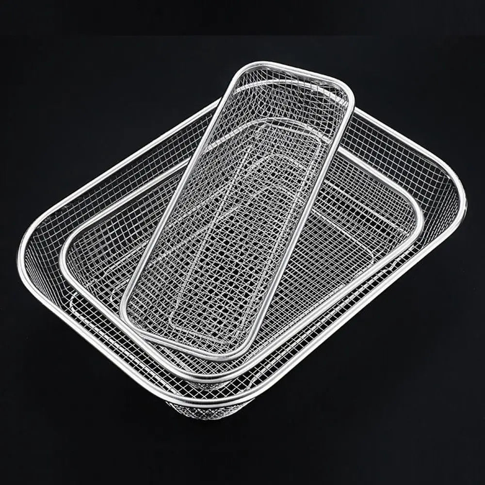 New Stainless Steel Washing basket Sink Strainer Colander Square Storage Baskets Handles Kitchen Supplies Net Baskets Quake