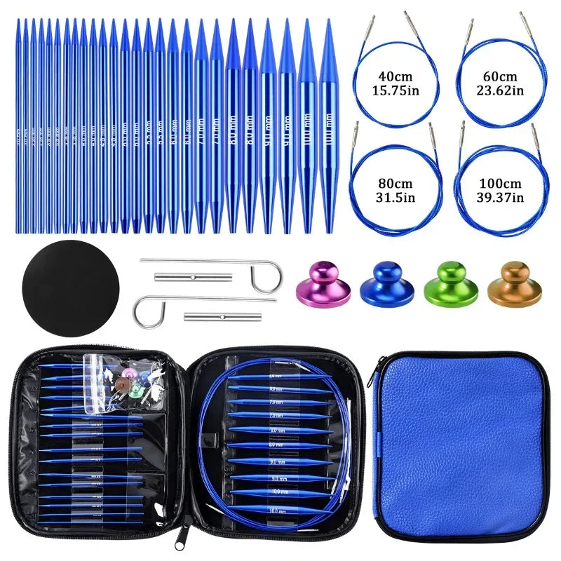 13Pair Interchangeable Circular Knitting Needles Set Detachable Crochet Kit with Multiple Sizes for Handmade Sweater Scarf Craft Quake Blue