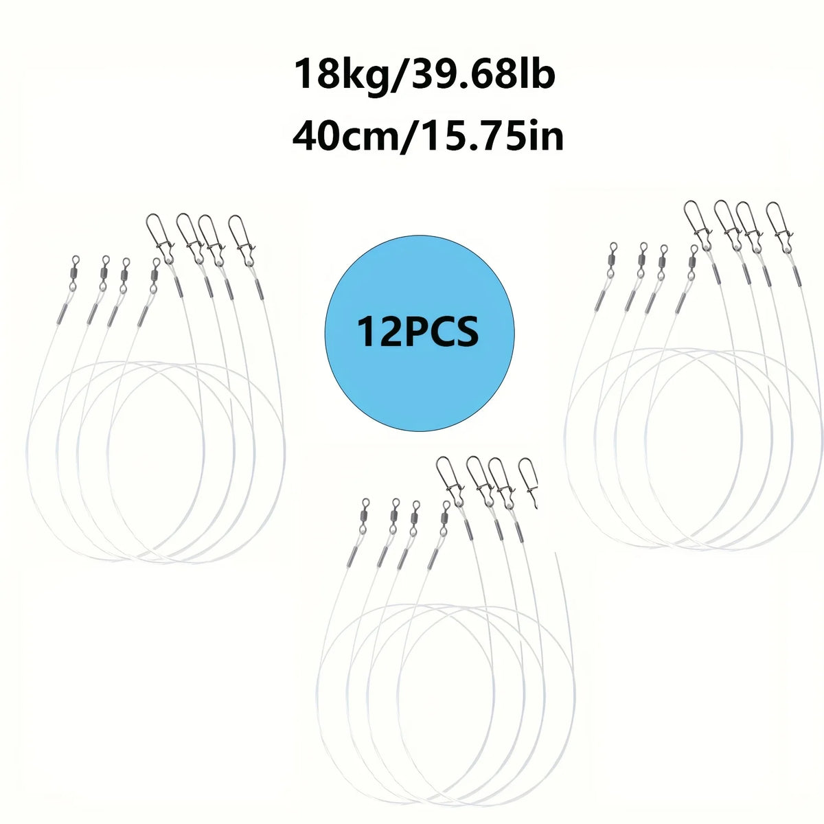 12Pcs 100% Fluorocarbon Fishing Line with Double Ring Buckle and Quick Lock Pressure, Very High-Quality Fishing Line Quake 18kg 39.68Lb12Pcs
