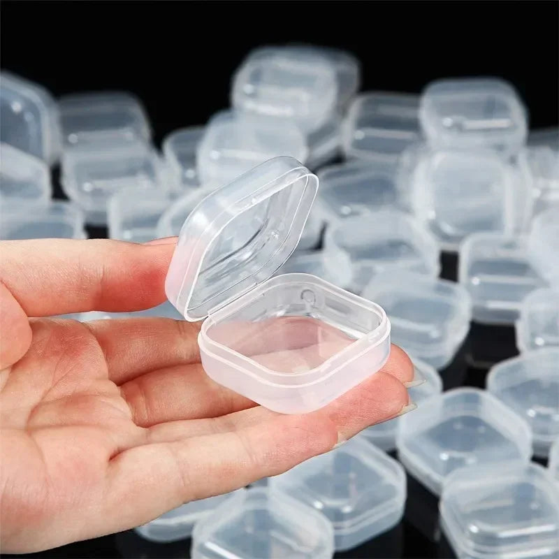 100/1PCS Mini Plastic Storage Box Transparent Dustproof Jewelry Container Portable Earring Ring Earplugs Packaging Storage Box Quake