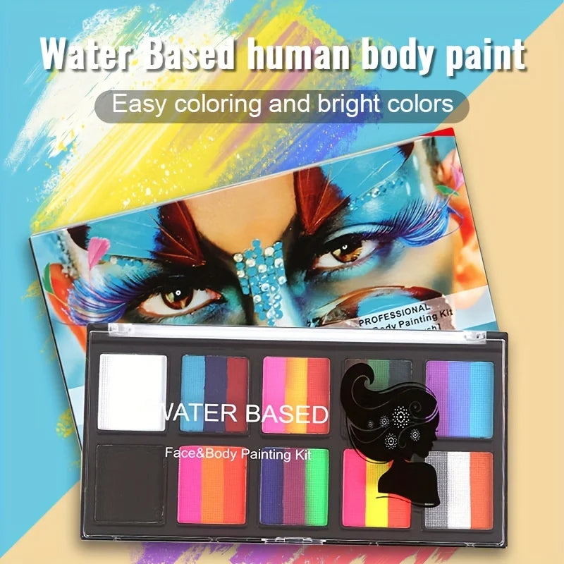 Body Face Painting Kit for Kids Adults,10 Color Face Makeup Palette with Brush,Halloween Carnival Artist Cosplay Art Party Quake Body Paint