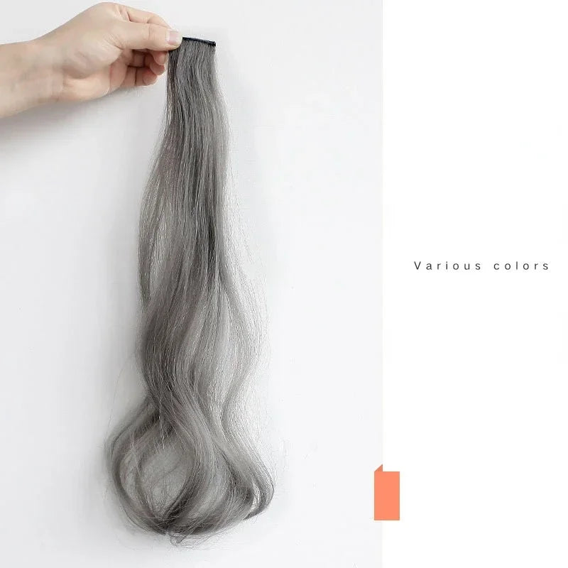 55cm Synthetic Hairclip in Curly Hair Extension Colored Curling Hairclip Hair Piece Invisible Hair Style Extension False Piece Quake Gray