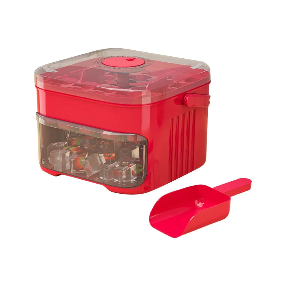 50-Cube Ice Maker with Easy Press Cap Large Capacity with Easy-press Lid Household Ice Storage Ice Box Food-grade Reusable Quake Red