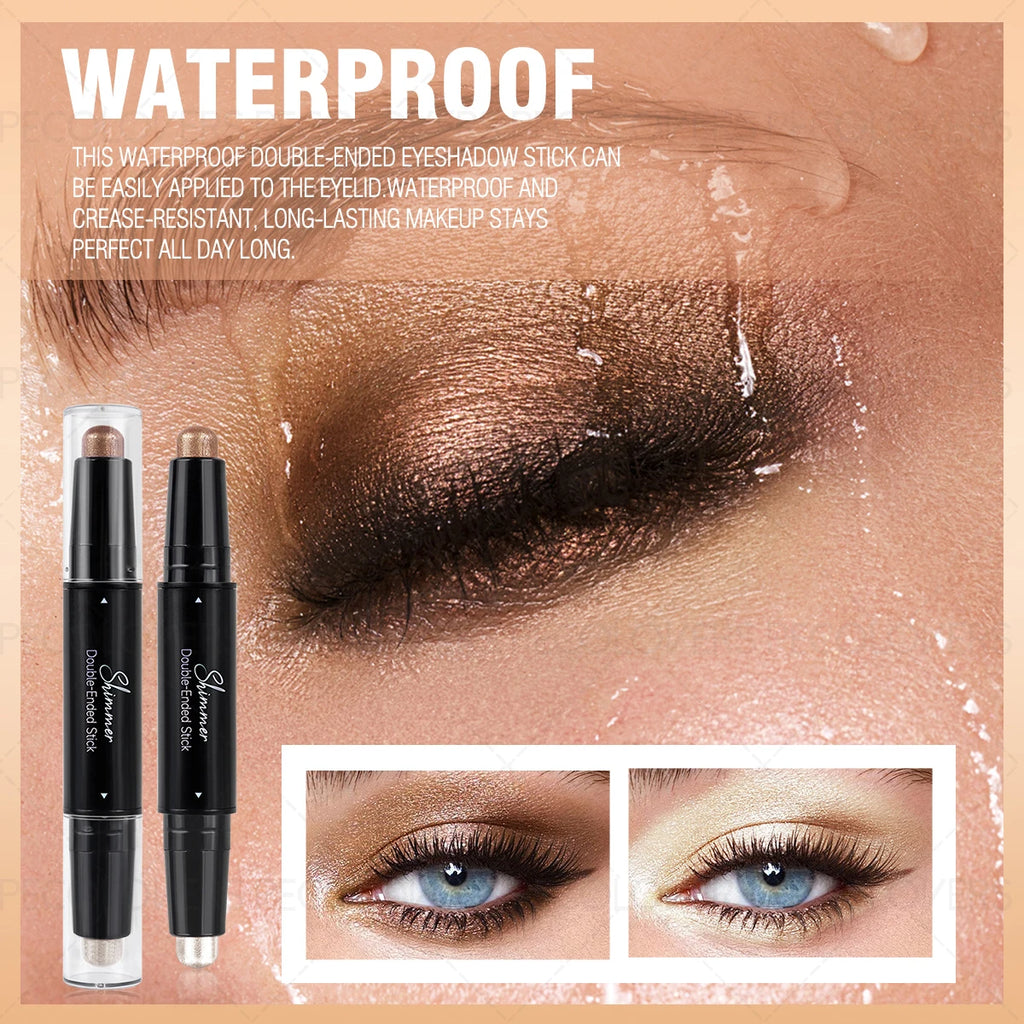 Double-ended Eyeshadow Stick, Eye Highlighter, Two-color Application, One-touch Setting, Waterproof, Eye Cosmetics Quake