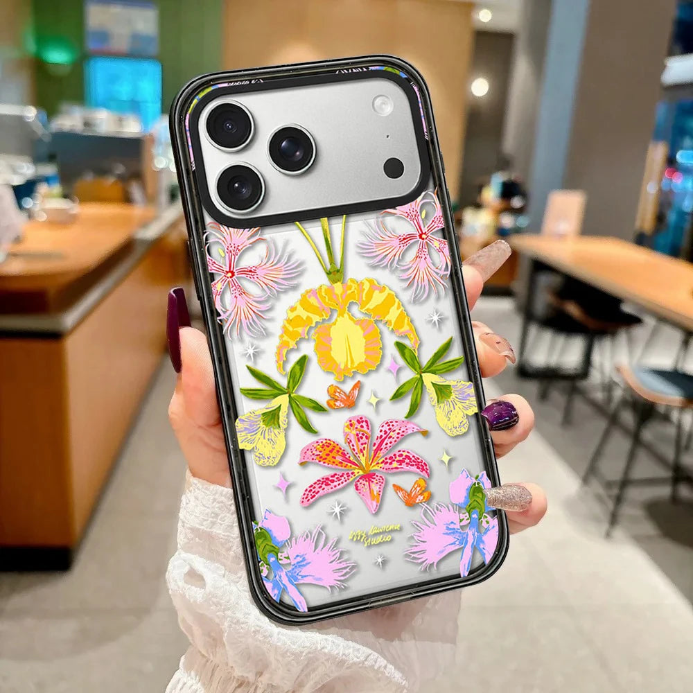 Dancing Lights Multicolor Impact Black Border Magnetic Phone Case Cover for IPhone 13 14 15 16 17 18 Pro Max Case Quake