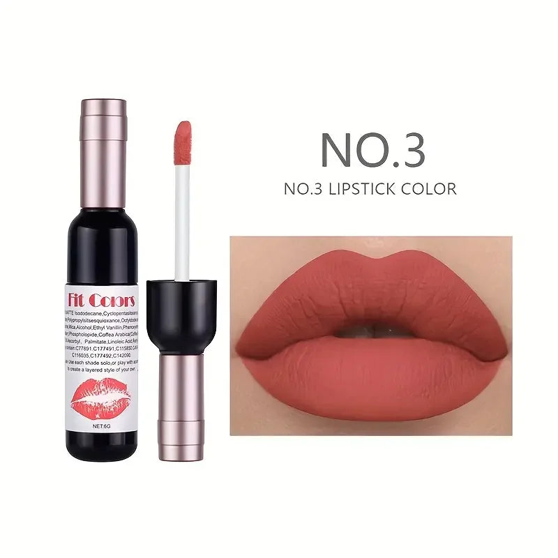 Red Wine Bottle Design Makeup Lip Gloss,Velvet Matte Lip Gloss Liquid Lipstick, High Colour Development,for Natural Lip Makeup Quake 03
