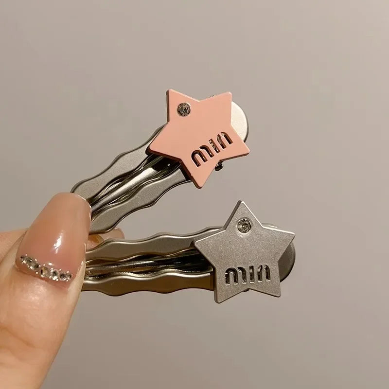 Metal Pink Star Y2k Girls Hair Side Clip Sweet Cute Duckbill Clip Silver Korean Fashion Girls Bangs Edge Clip Styling Headwear Quake