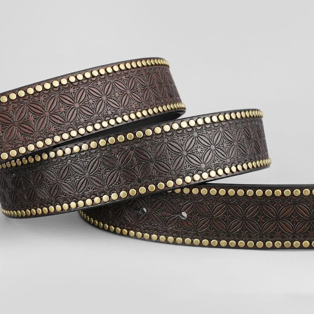Retro Western Cowboy Men's PU Leather Belt Luxury Design Trendy Brand Ox Head Waistband Jeans Pants Belt Quake