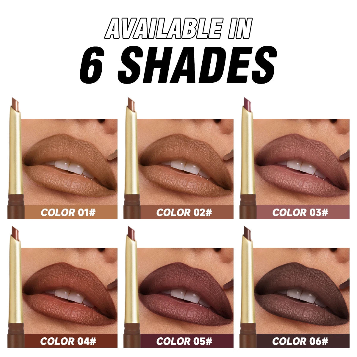 Matte 6-colors Lip Liner Pencil Bevel Design Nib Lip Contour Lipstick Nude Brown Lipstick Pencil Natural Lasting Lipliner Makeup Quake