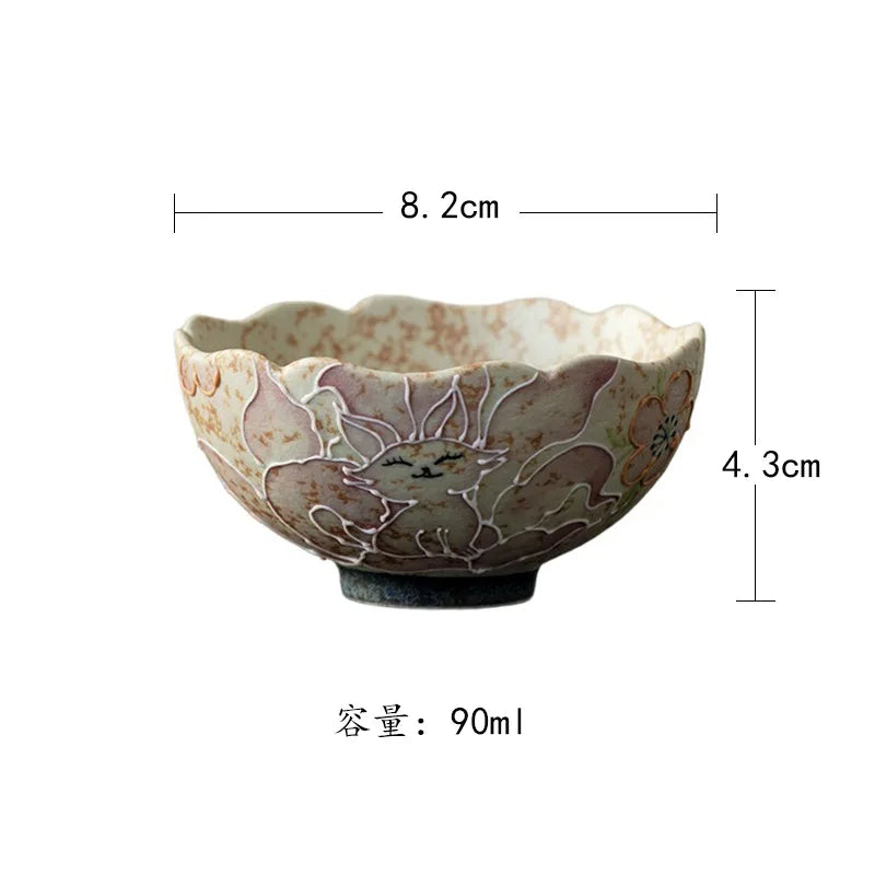 Hand-painted Nine-tailed Ceramic Tea Cup Floral Rim Master Cup Tea Tasting Cup Kung Fu Teacup Чайная чашка Quake Mouth Master Cup