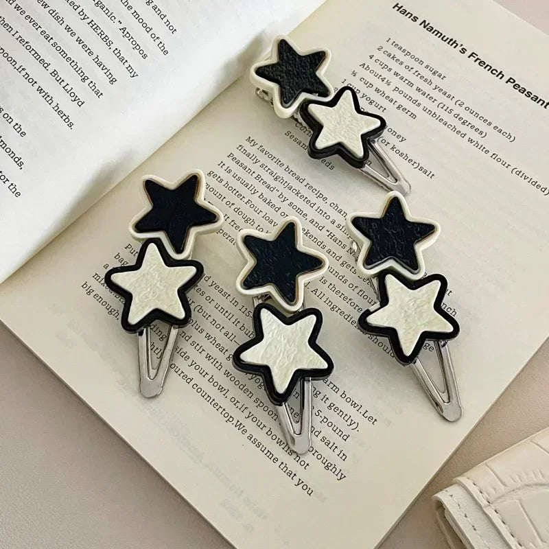 Cute Star Black White Hair Clips Sweet Cool Y2K Hair Clip Girls Forehead Broken Side Clip Makeup Hair Accessories Headdress Clip Quake