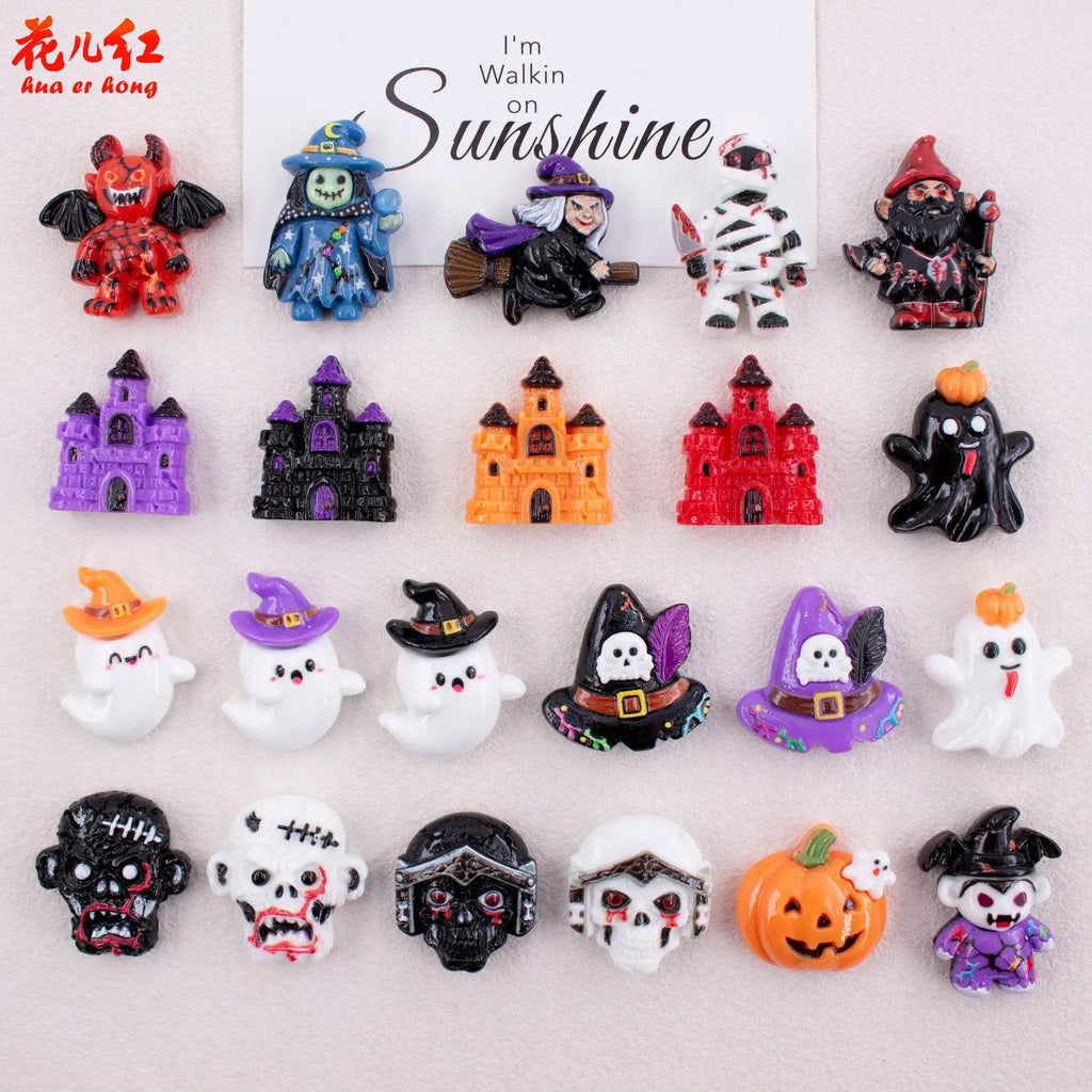 20Pcs Mini Halloween Ghost Pumpkin Bat Flatback Resin Cabochon Scrapbooking For Craft Decoration DIY Hair Bows Accessories Quake