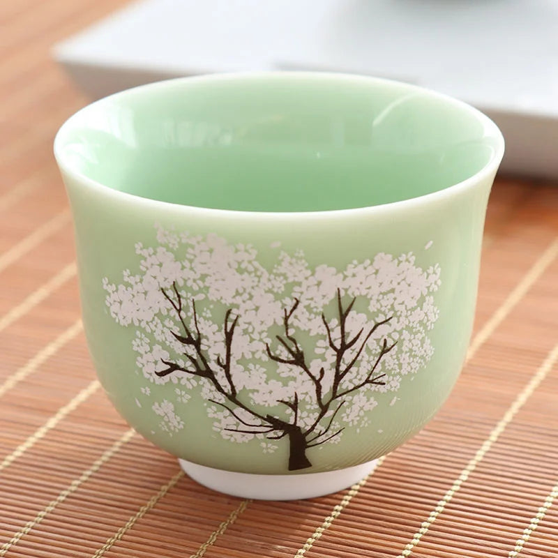 Thermochromic Cup Sakura Tea Cup Ceramic Kung Fu Tea Cupjapanese Style Kiln Tea Cup Master Cup Tea Cup Changing Color Tea Cup Quake Green a