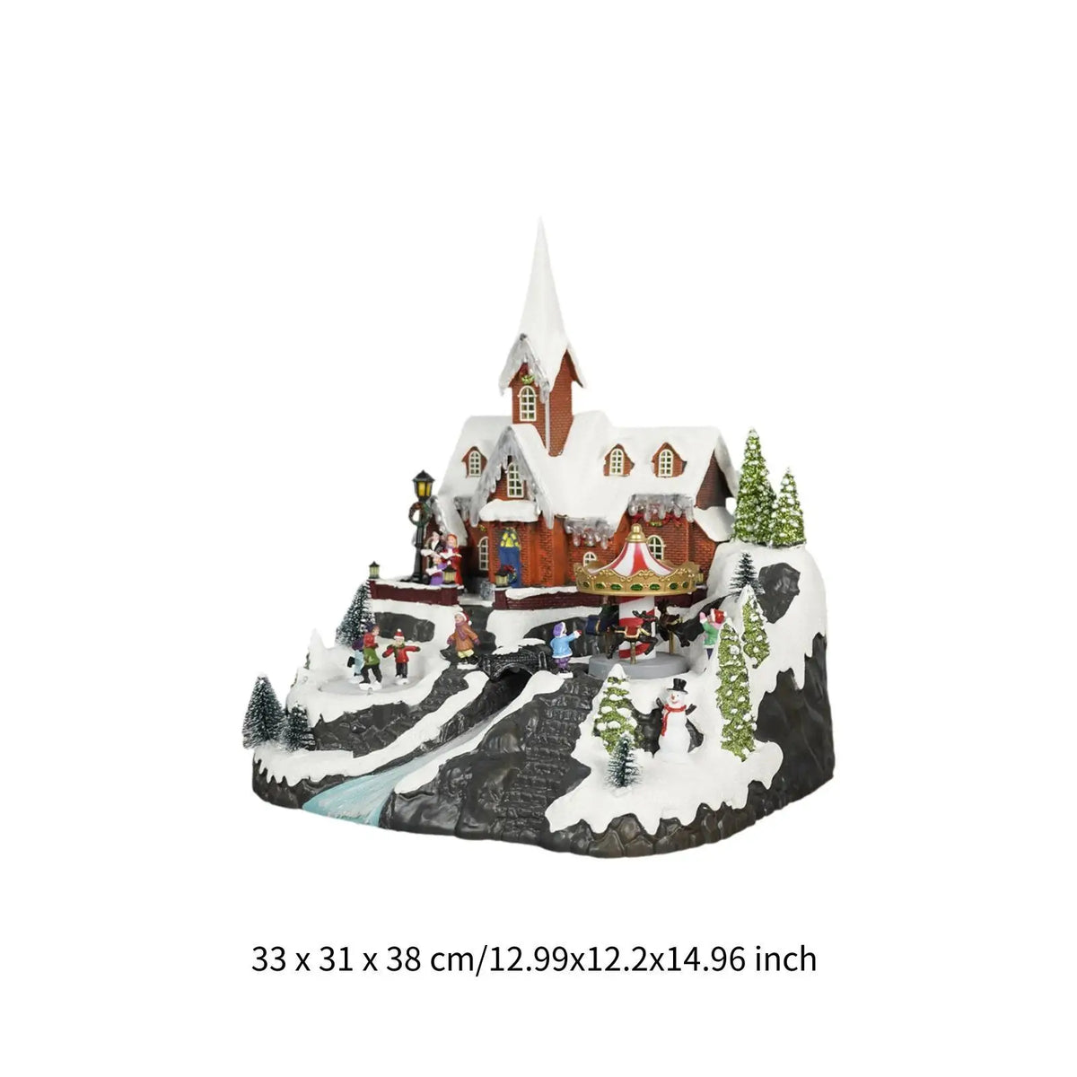 Christmas Village House Figurine Rotatable Skaters Table Centerpiece Sculpture for Shelf Fireplace Xmas Decor Bedroom Indoor Quake
