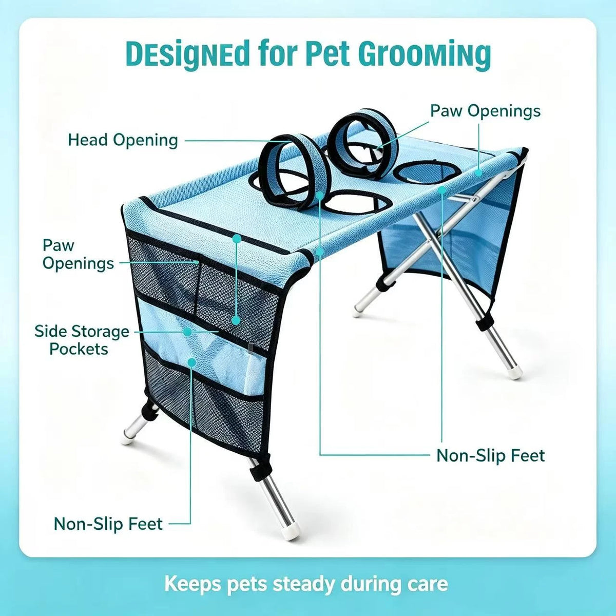 Multi-Function Pet Grooming Hammock, Foldable Pet Bathing and Drying Station with Stable Frame, Breathable Mesh Rest Holder for Quake