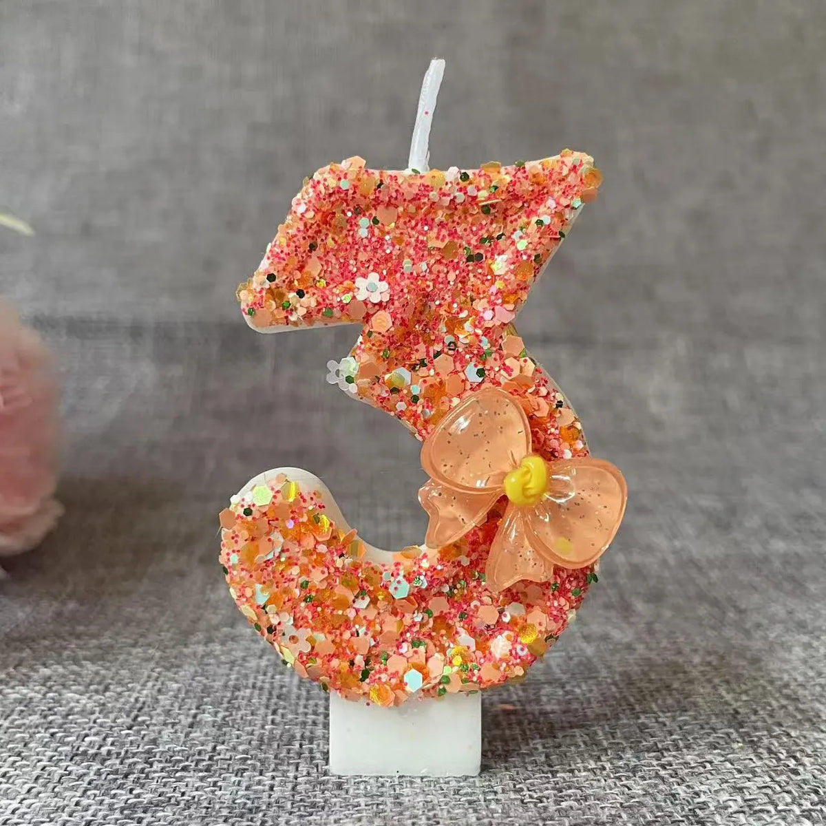 Birthday Candle Bow Orange Creative Ceremony Surprise Digital Decoration Candle Flower Style Quake D
