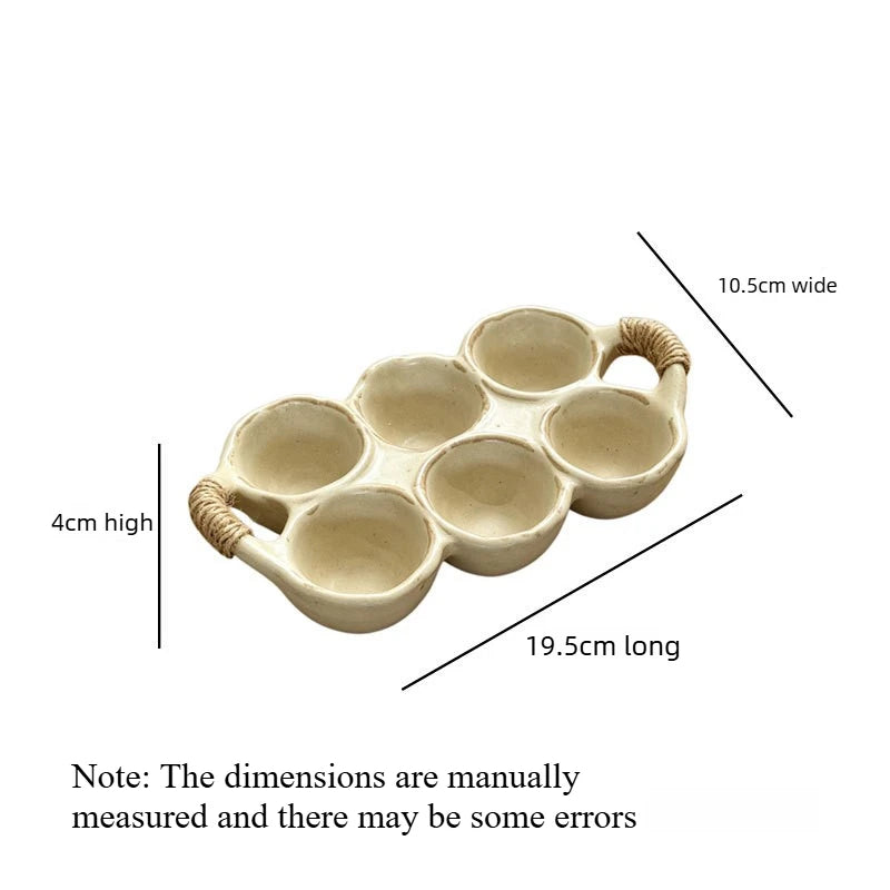 Vintage Ceramic Egg Storage Tray 6‑Grid Egg Holder with Rope Handle Refrigerator Kitchen Egg Container for Home Organization Quake A