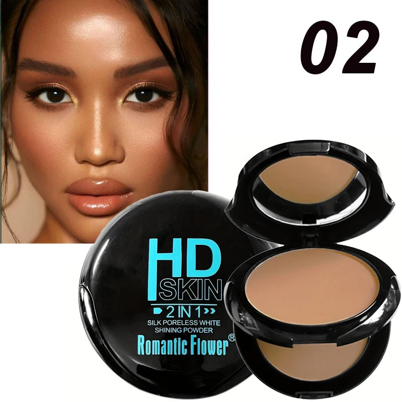 2 in 1 Double Layer Powder Concealer Full Coverage Long Lasting Oil Control Waterproof Makeup with Puff for Daily Use Quake 02