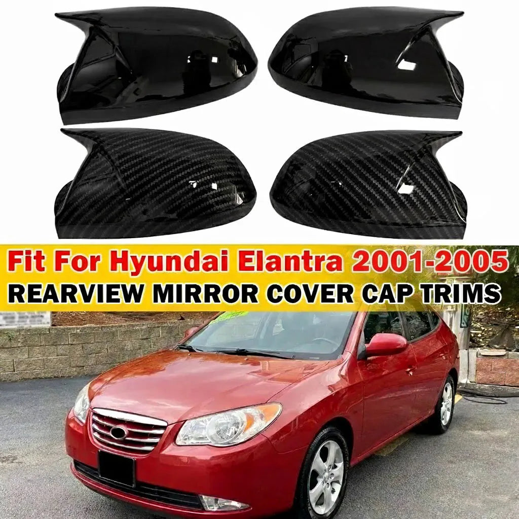 For Hyundai Elantra 2001-2005 2x Car Sticker Rearview Side Mirror Cover Wing Cap Exterior Door Rear View Case Trim Carbon Look Quake