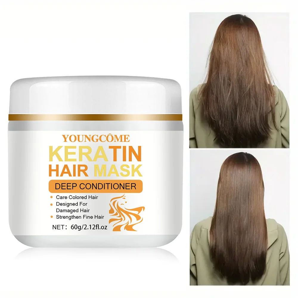 Keratin Hair Mask Deep Nourishing Repair Damaged Hair Restore Shine Repair Damage Dry Frizz Hair Keratin Smoothing Shiny Quake 60g