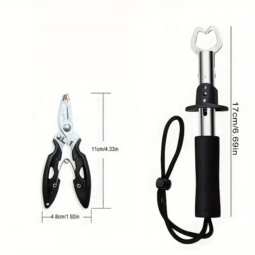 1 Set Stainless Steel Fish Gripper Grip(16.76 cm)+Pliers(10.92 cm) Fishing Tackle Controller Fish Plier Fishing Tools Quake