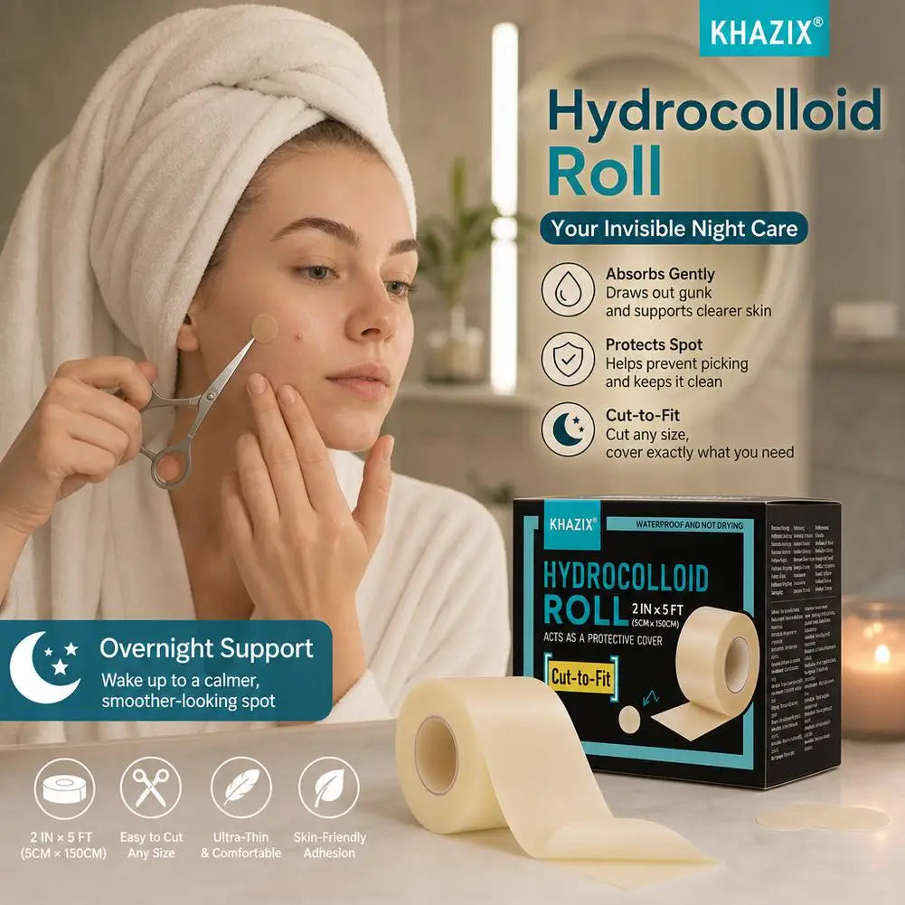 Large Hydrocolloid Roll, Hydrocolloid Patch Cut-to-Size Roll Self-Adhesive, Waterproof, Absorbent, Flexible, Clean & Easy to Use Quake