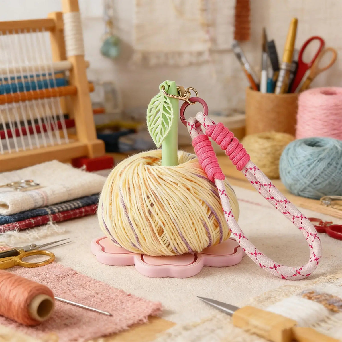 Wrist Yarn Holder Portable Wool Storage with Wristband Portable Yarn Spinner with Flower Shape Stand for Women Adults Beginners Quake