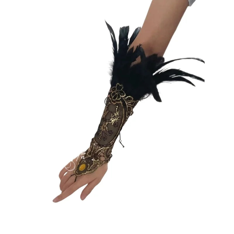 Retro Black and White Feather Lace Handguard Exotic Style Lolita Hanfu Ancient Style Styling Matching Quake