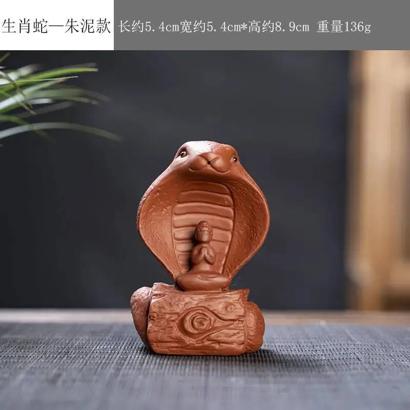 Zisha Twelve Zodiac Creative Tea Pet Ornaments Nurturable Tea Play Tea Accessories Cute Zodiac Small Ornaments Quake Zhu Ni x Snake