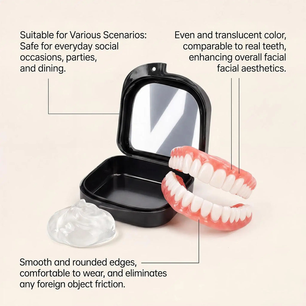 Denture Kit Natural-Looking Temporary Teeth Upper Lower Smile Tooth Cover for Adults Women Men Home Daily Travel Office Dating Quake
