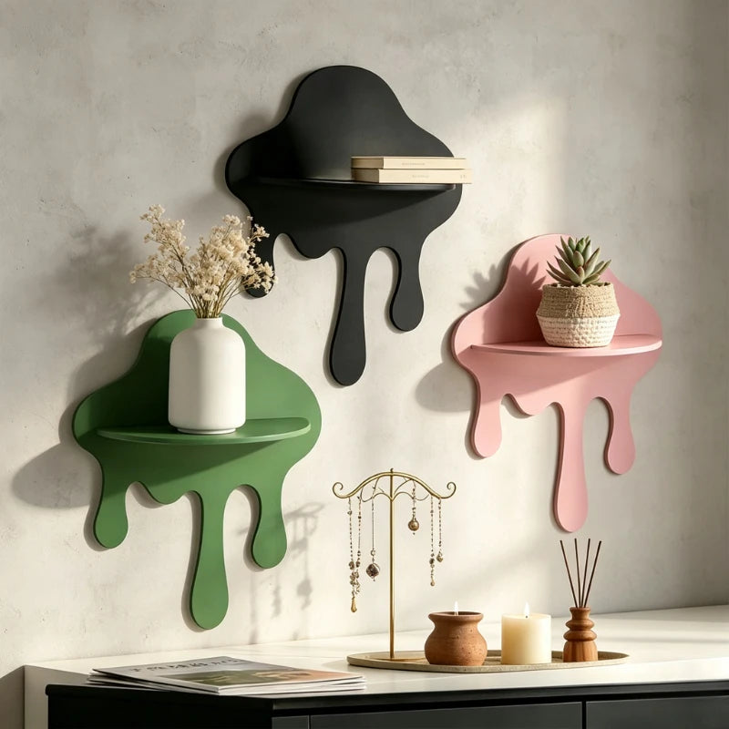 Art Cloud Shaped Wall Mount Shelf Creative Drip Wall Storage Rack Minimalist Home Decor Floating Display Shelf for Bedroom Quake