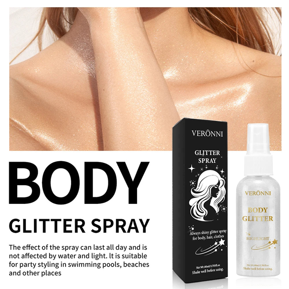 Liquid Glitter Spray, Silver Hair Spray, Holographic Highlighter Spray, Multi-use Makeup Product for Face Body Festivals Quake