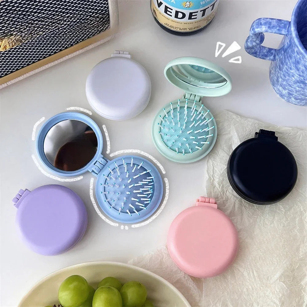 Small Size Hair Comb with Folding Mirror Traveling Portable Massage Folding Comb Women Girl Air Cushion Hair Brush Styling Tools Quake