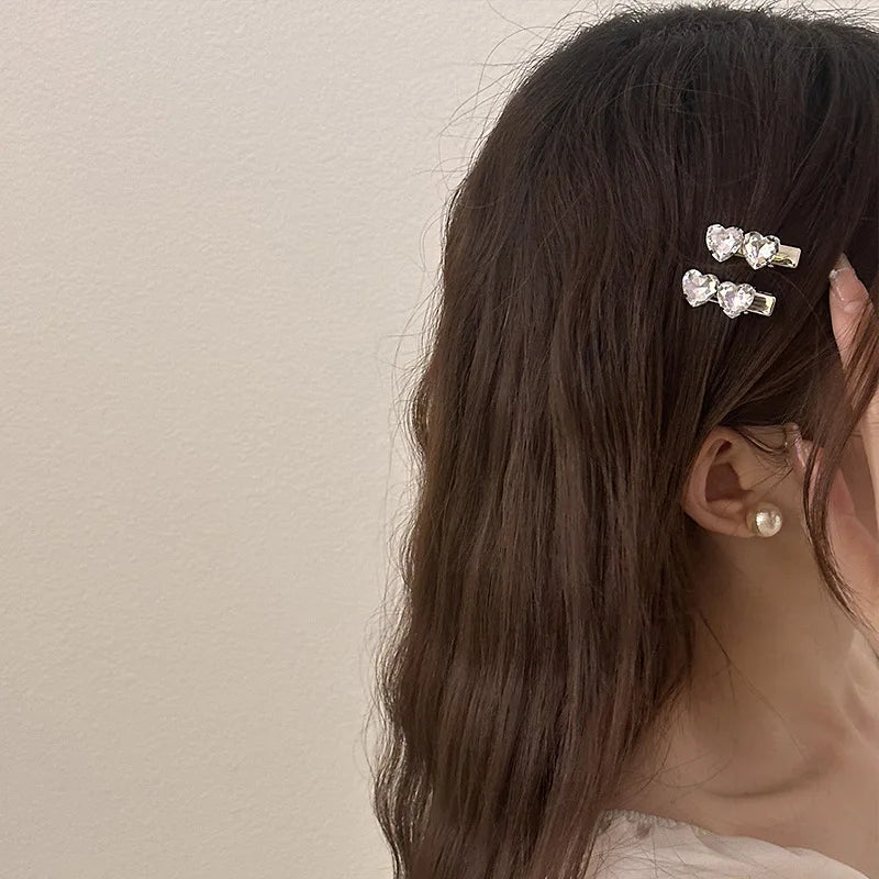 Rhinestone Love Heart Hairpins Y2K Pink Women Girls Sweet Cool Barrettes Women Korean Fashion Hiphop Hair Clip Style Accessories Quake