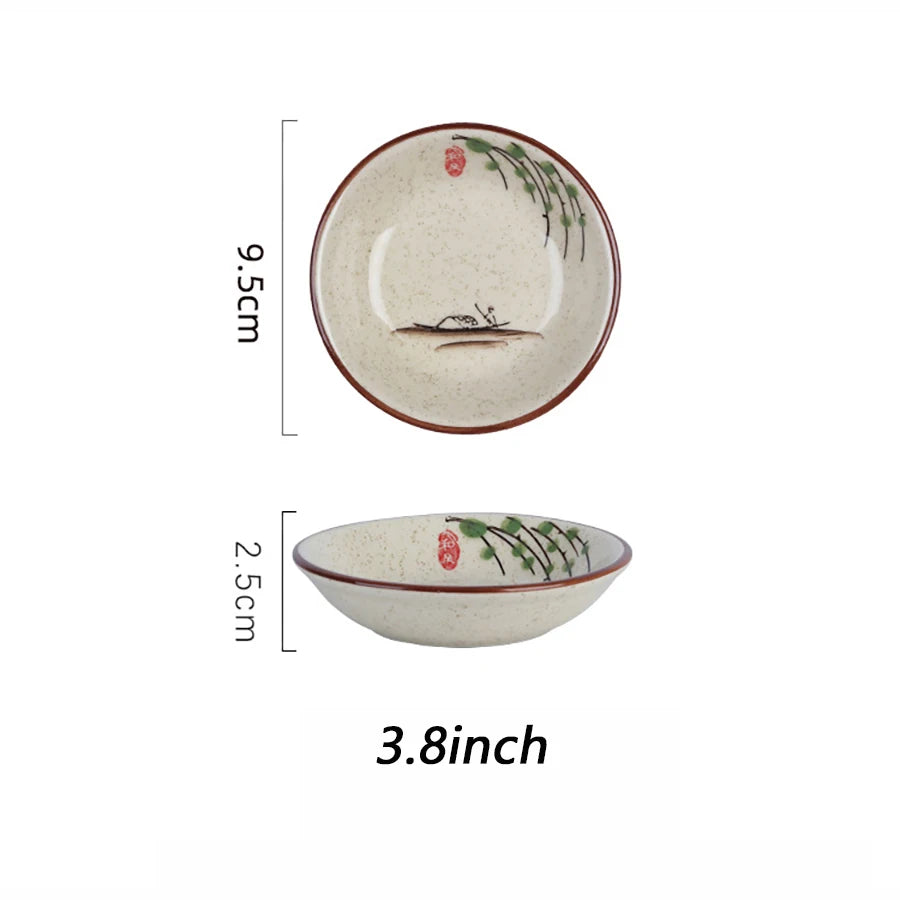 3.5in Japanese Ceramic Round Sauce Dish Vintage Soy Sauce Seasoning Household Dip Dish Sushi Sauce Snack Serving Dish Tableware Quake