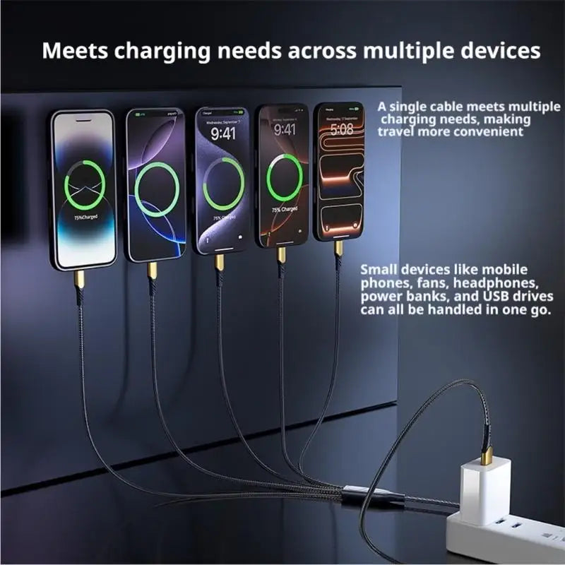 5-Output USB Type C Charging Cable for Simultaneous Device Charging with Interlaced Outer Cover and Reinforced Ends K1KF Quake