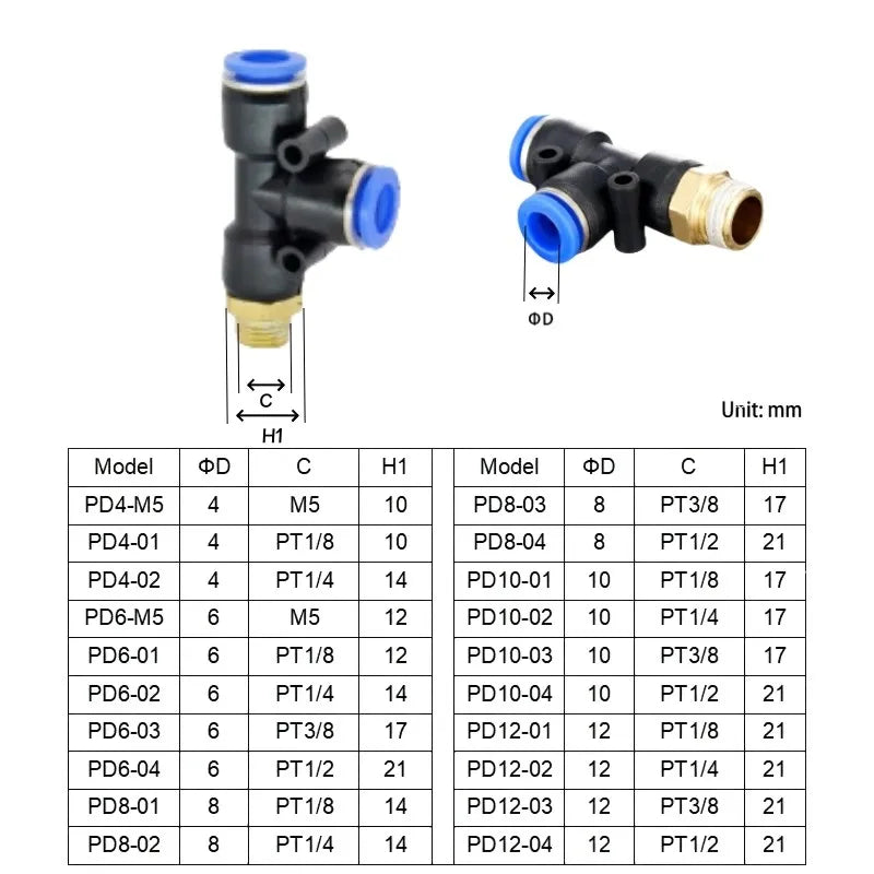 3pcs PDType Pneumatic Connector 4-m5 4-m6 4mm 6mm 8mm 10mm 12mm Fitting Male Thread 1/8 1/4 3/8 1/2 Air Fitting Quake