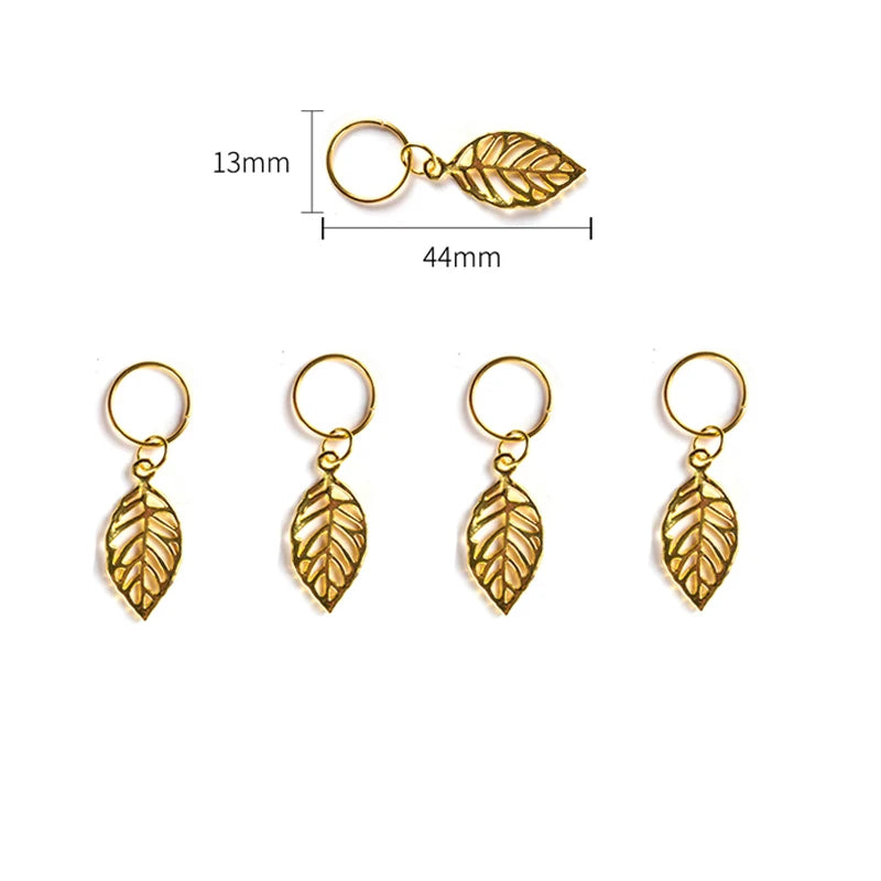 Leaf Hair Braid Rings Beads Set – Silver & Gold | 5/10 Pcs