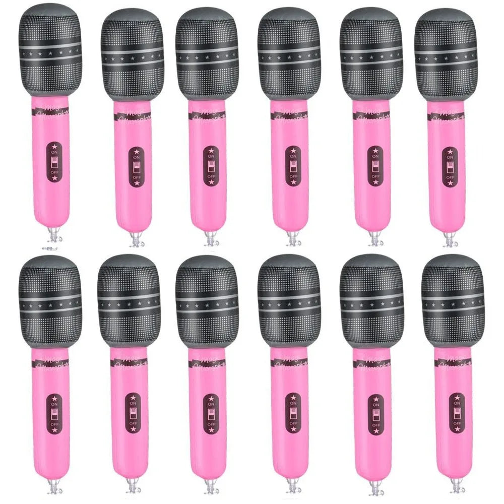 12Pcs Gifts Role Play Stage Birthday Decoration Blow Up Inflated Inflatable Microphones Photo Props Quake Pink-25cm